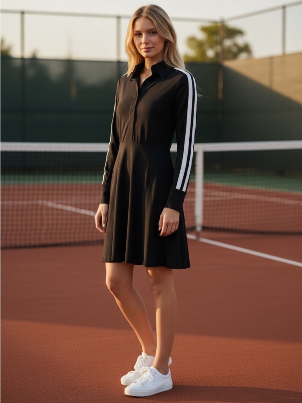 Norma Kamali Side Stripe Long Sleeve Shirt Dress in Black and White Size XXS